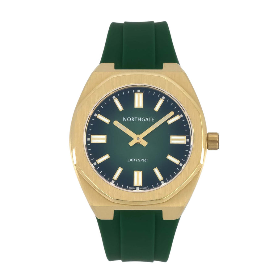 Northgate Club34 Emerald Green rubber strap (gold buckle) - Blue Ocean Europe BV