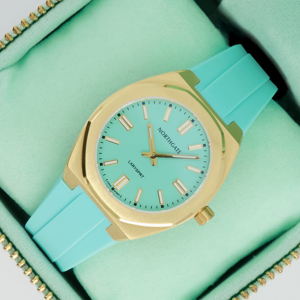 Northgate Club34 St.Barth Azur rubber strap (gold buckle) - Blue Ocean Europe BV